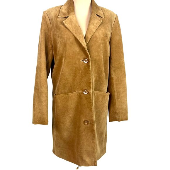 Bernardo Camel Brown Suede Trench Coat S Barn Oversized Washable Western Boho - Picture 2 of 14